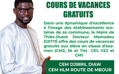 Cours de vacances gratuits offert par Dr Mamadou DJITTE, Maire de la Commune de Thiès-Ouest