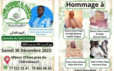Commune de Thiès-Ouest : journée coranique à Mbour 2, samedi 30 décembre 2023, parrainée par le Maire de la Commune, Dr Mamadou DJITTE